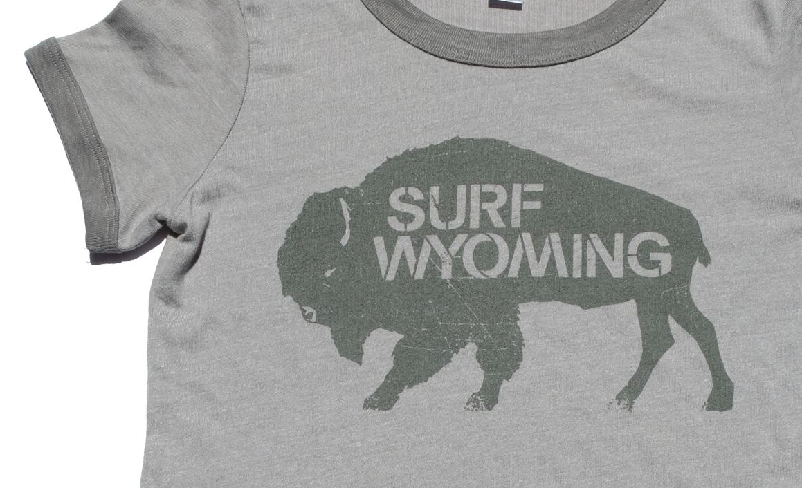 Women's Surf Wyoming® Bison Surplus Ringer Tee - Brushed Nickel  (an Eco-friendly product)