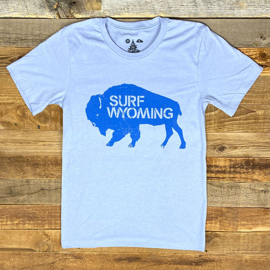 Men's Surf Wyoming® Lake Bison Logo Tee - Sky Blue