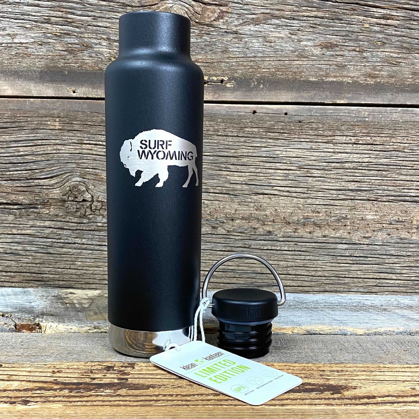 Surf Wyoming® Insulated Silver Bison Swing Top Bottle - Matte Black