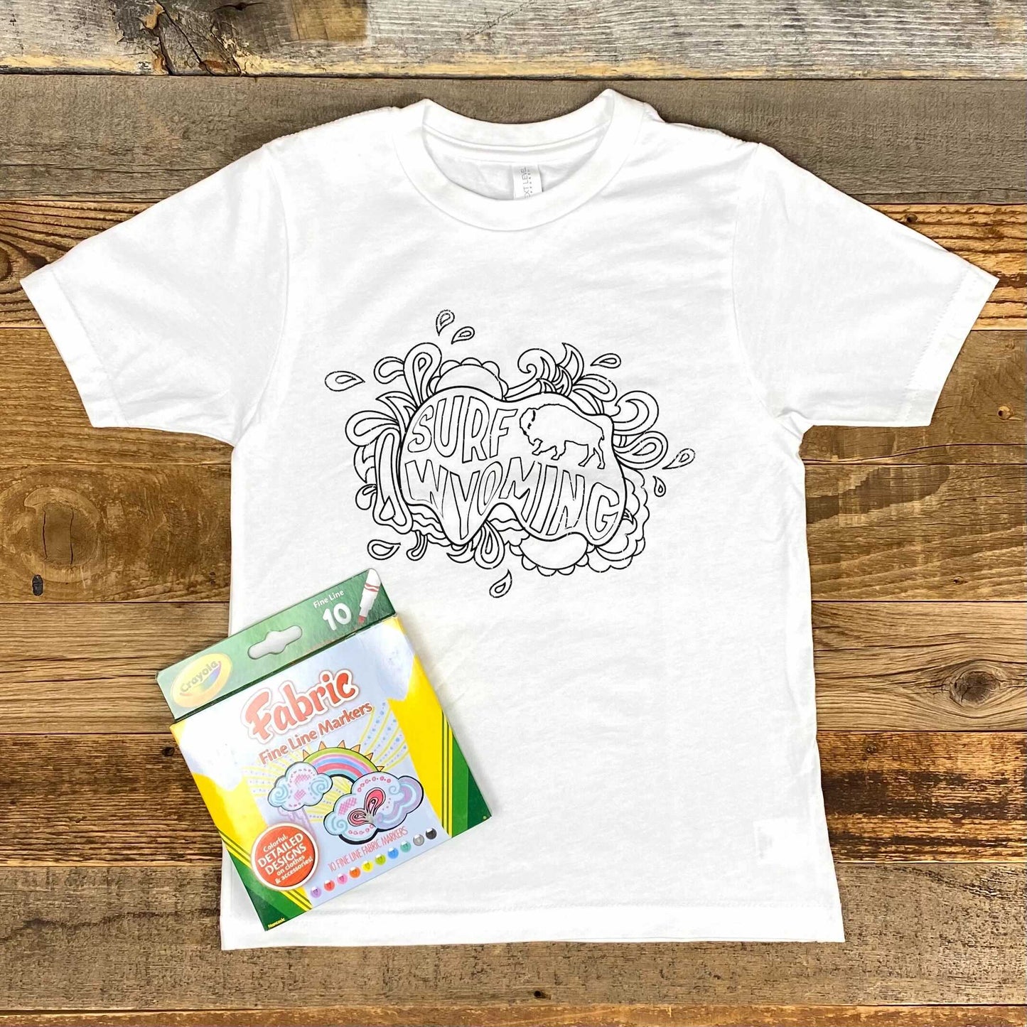 Youth Surf Wyoming® Bomb Bison Customizable Tee - gift set (includes Crayola Fabric Markers)