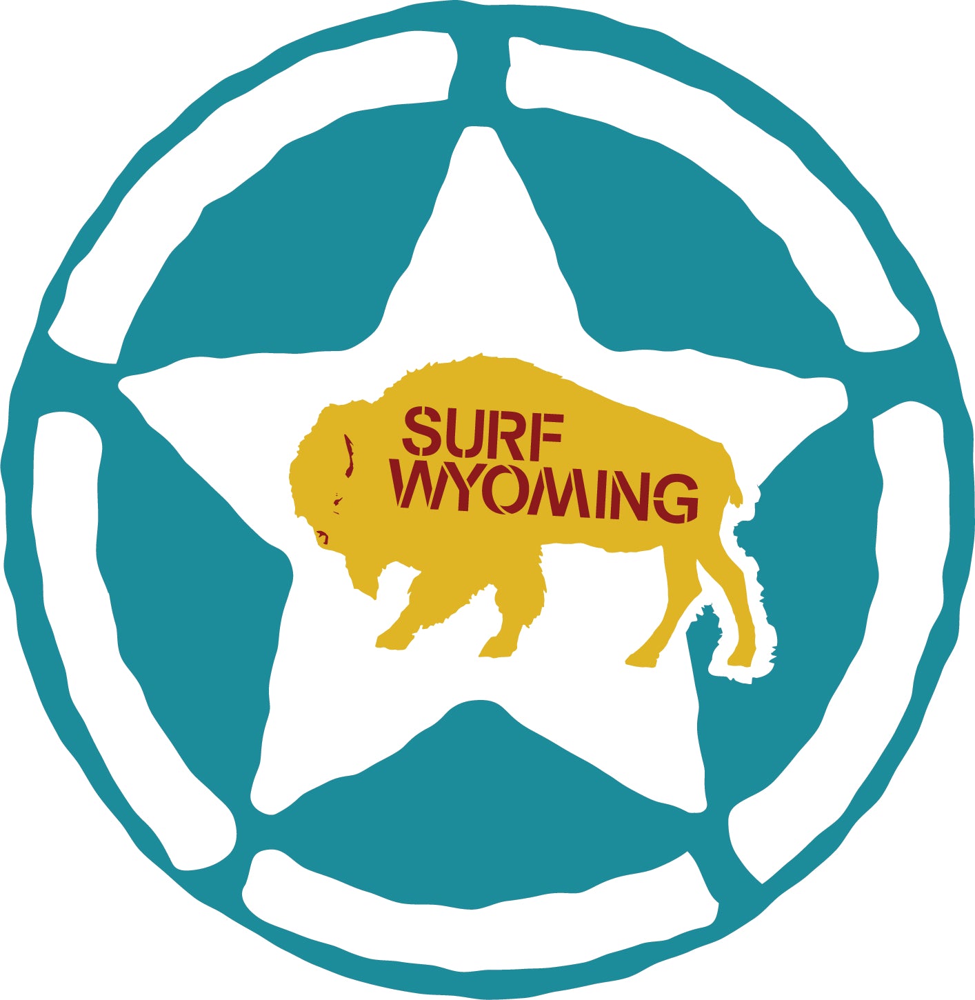 Surf Wyoming-Surf Wyoming® "Bison Republic" Sticker - turquoise • yellow • republic red-
