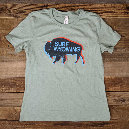 Women's Surf Wyoming® 3D Bison Relaxed Fit Tee - Heather Dusty Prism