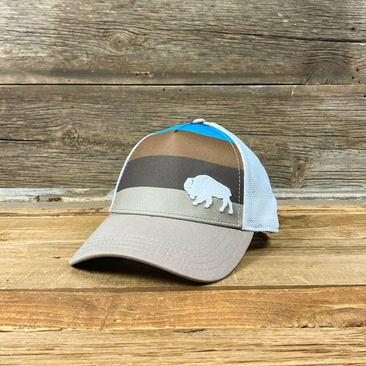 Surf Wyoming®First Park Bison Trucker - Earthy Stripe Vibes/White