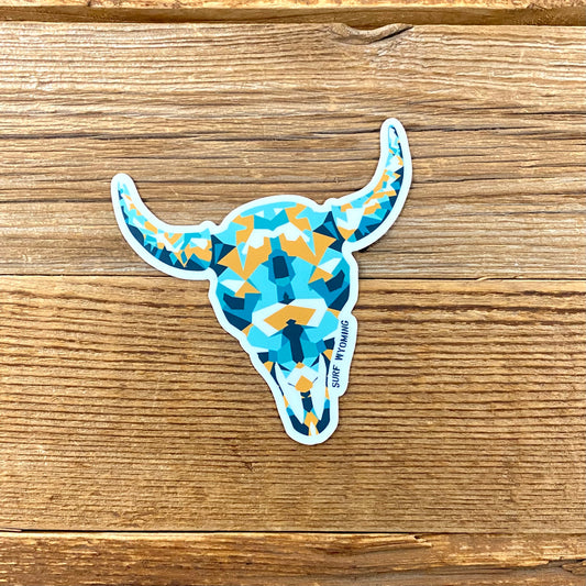 Surf Wyoming® Geode Skully Bison Sticker - Blues