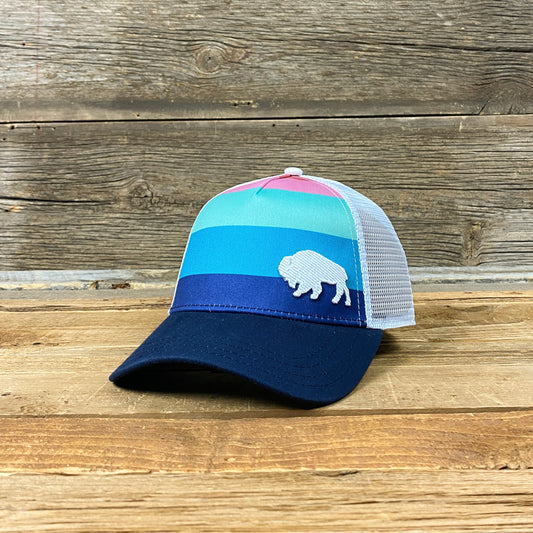 Surf Wyoming® First Park Bison Trucker - Light Stripes/White