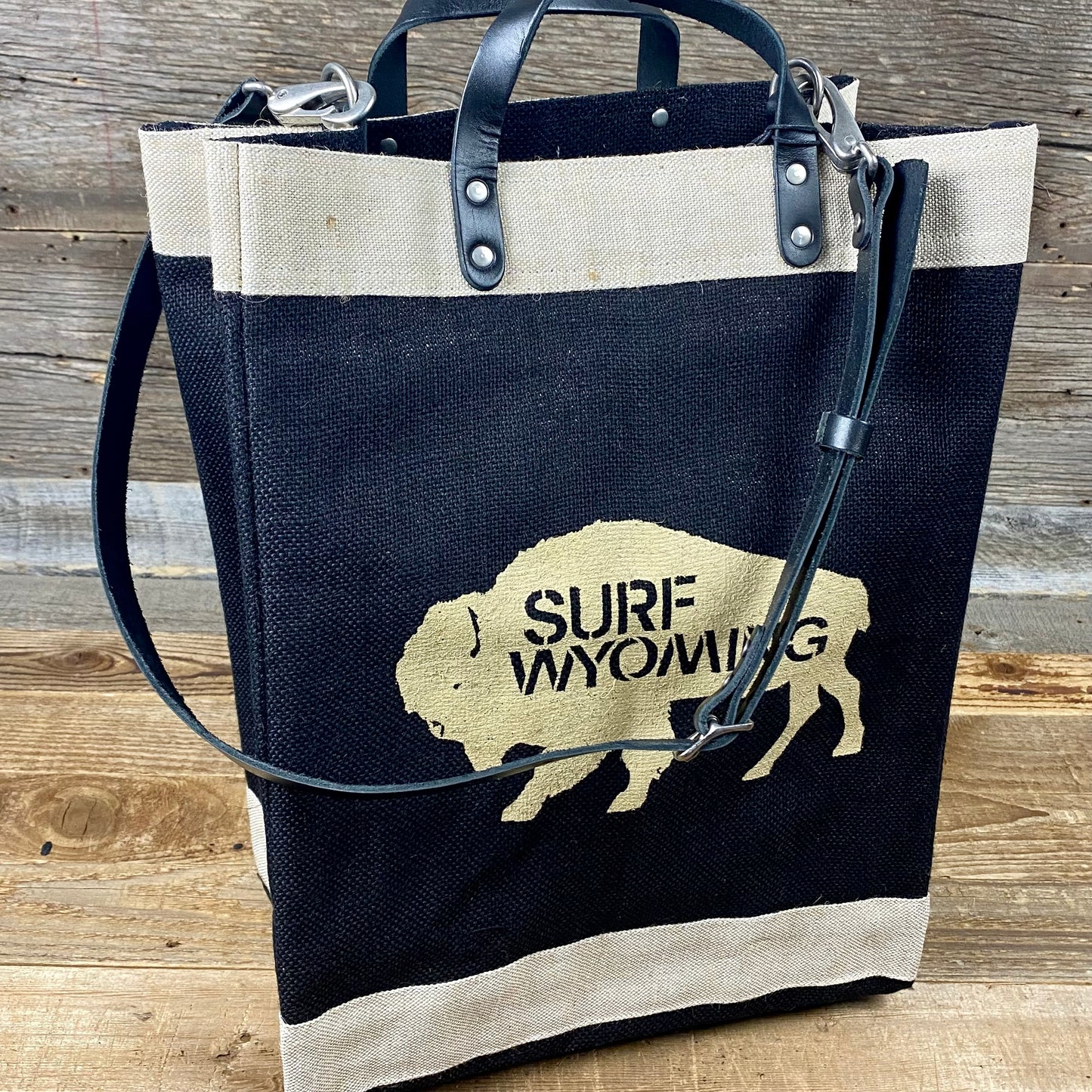 Surf Wyoming® x Apolis Leather Handle Market Bag - Black