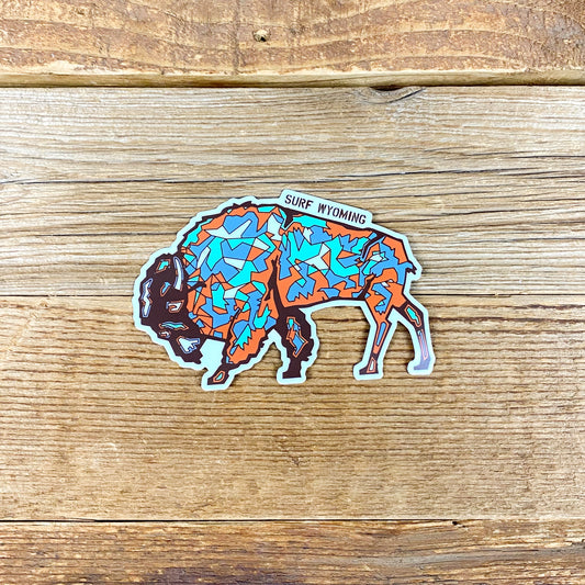 Surf Wyoming® Bison Gee'ode Logo Sticker - Brown/Rust/Blue