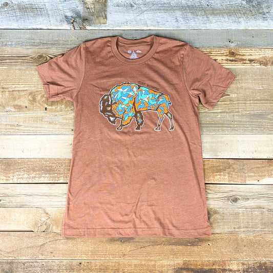 Unisex Surf Wyoming® Gee'ode Logo Bison Tee - Heather Autumn