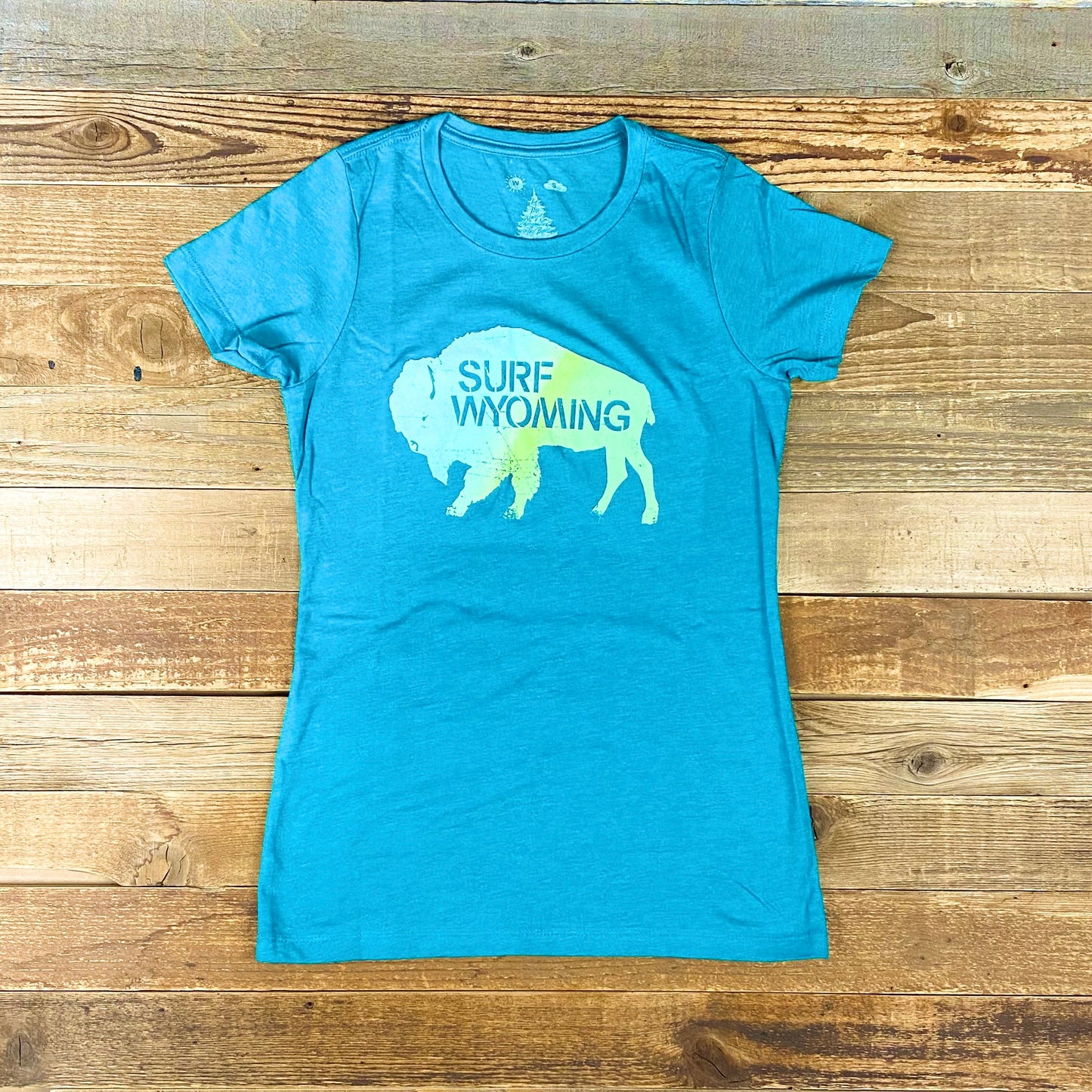Women's Surf Wyoming® Bison Fade Fitted Tee - Heather Deep Teal